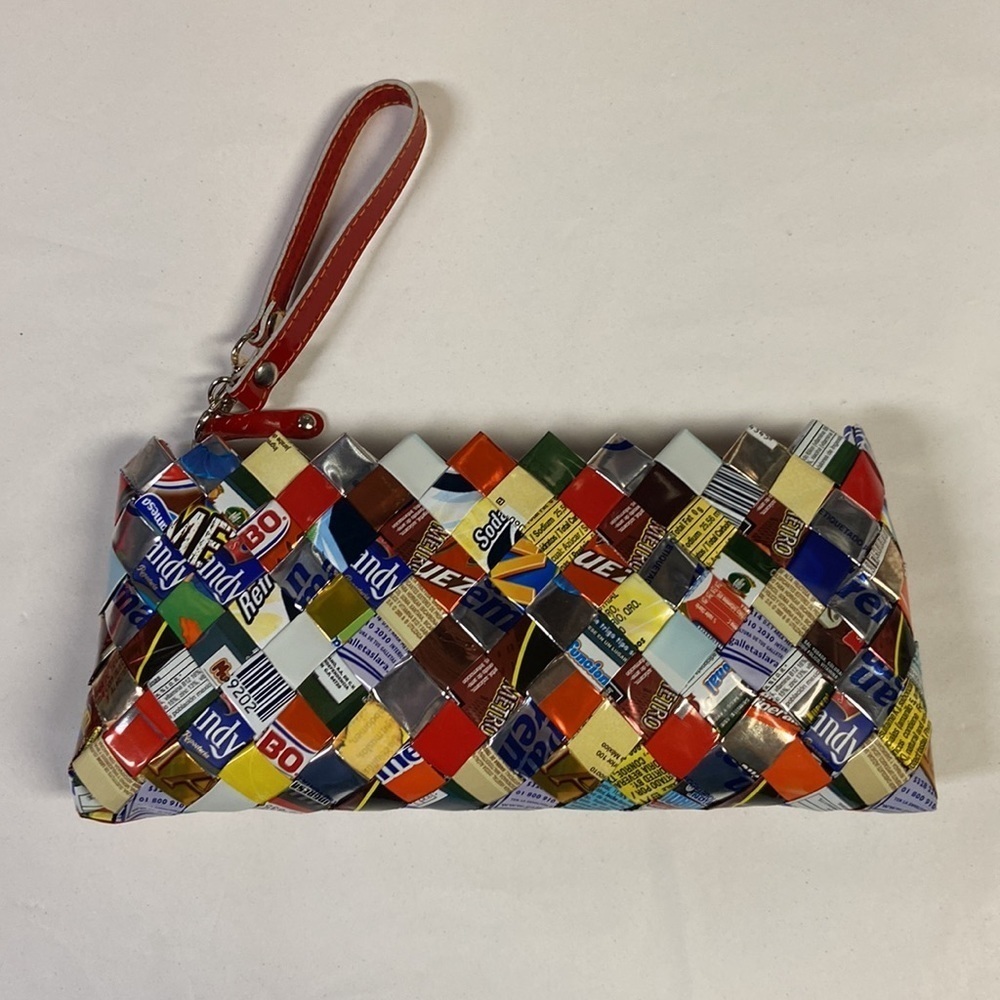 Nahui Ollin Candy Wrapper Wristlet Clutch Red Multi NWT